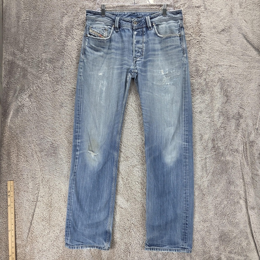 Diesel Jeans Mens 33x34 Blue Larkee Regular Straight Italy Altered Hem 008XR